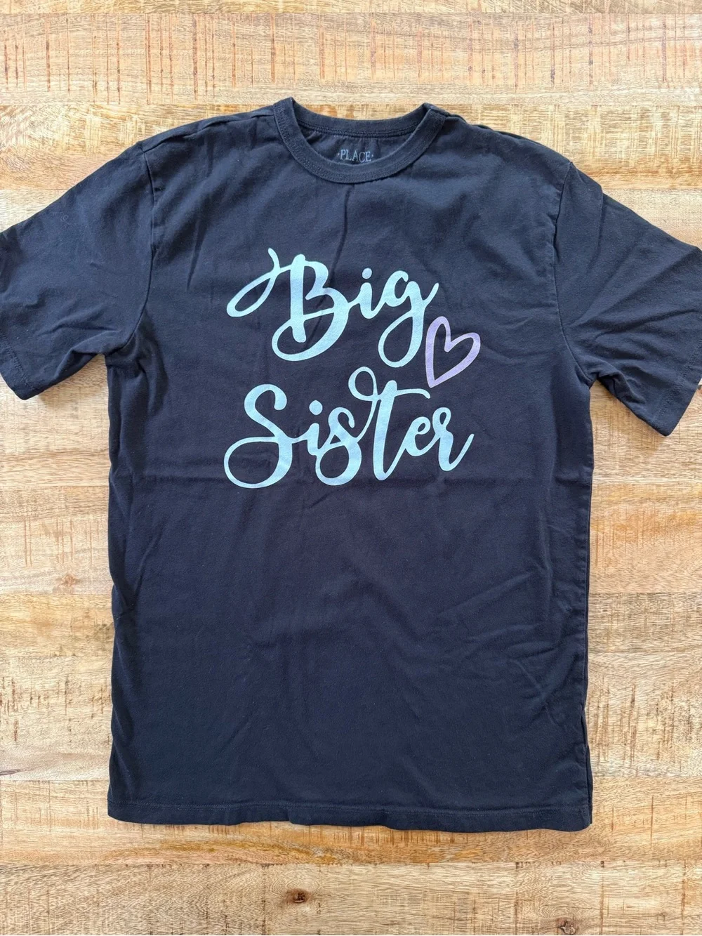 The Children’s Place Big Sister Graphic Tee Black Short Sleeve Youth XL 14 Cute